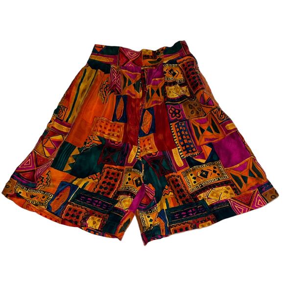 Studio New York 100% Silk High-Waisted Shorts Vintage Abstract Geometric Size S - Picture 8 of 9